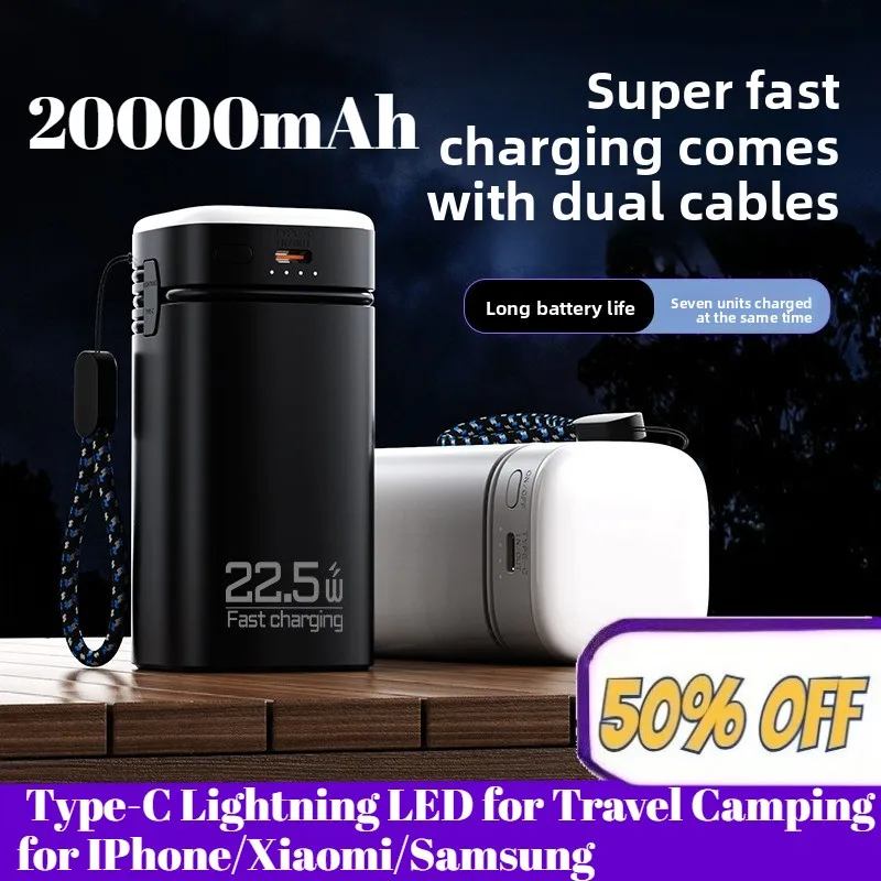 

22.5W Super Fast Charging 20000mAh Portable Power Bank Type-C Lightning LED for Travel Camping for IPhone/Xiaomi/Samsung