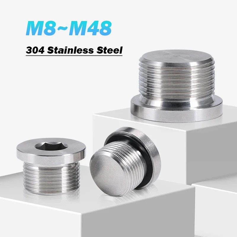 1pcs 304 Stainless Steel M8/10/12/14/16/18/20/22/24/27~48 Lnner Six Angle With Flange Oil Plug Male Threaded Ring Sealing Plug