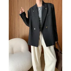 Jane-11  Sinan Xiaozhong Design Tiansi Hemp Color Contrast Outer Stitch Suit Jacket 2024 Early Autumn New SN6116