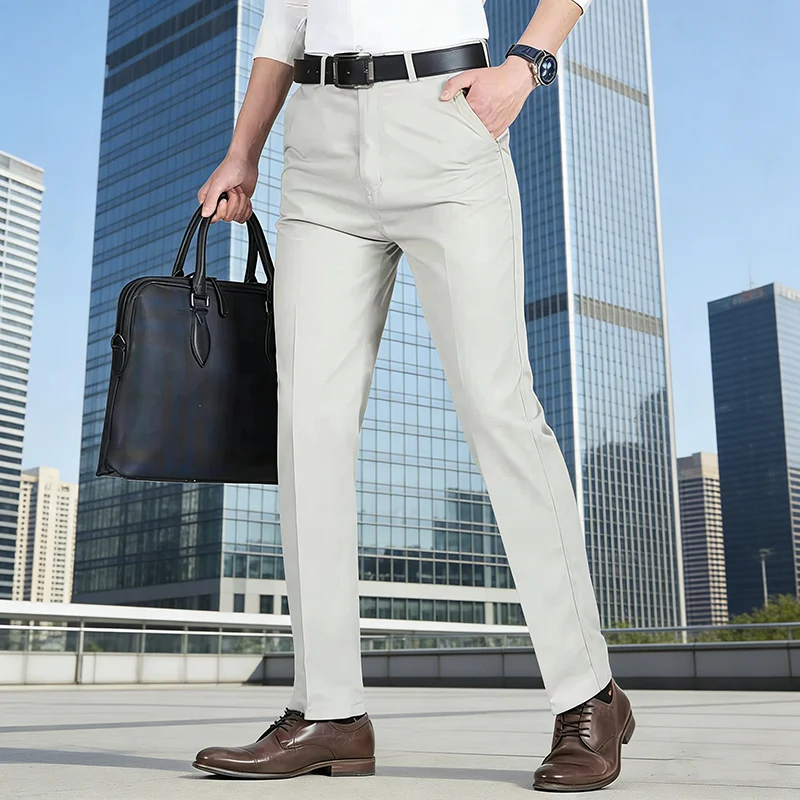 Sommer Dünne Herbst Dicke Business Casual Herren Hosen 100% Baumwolle Hohe Taille Gerade Lose Büro Formale Feste Hosen