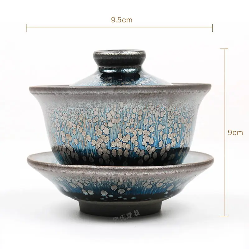 Jianzhan-Iron Body Kung Fu Tea Set, Oil Drop Sancai Cover Bowl, Mineral Glaze, Tianmu Tea Cup, New Product