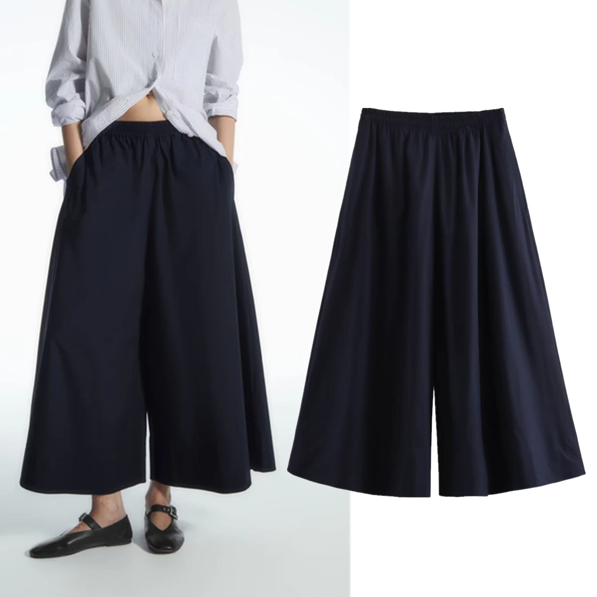 

Dave&DiFashion Pants Women Nordic Minimalist High Waisted Wide Leg Pants Culotte Loose Casual Trousers Ladies