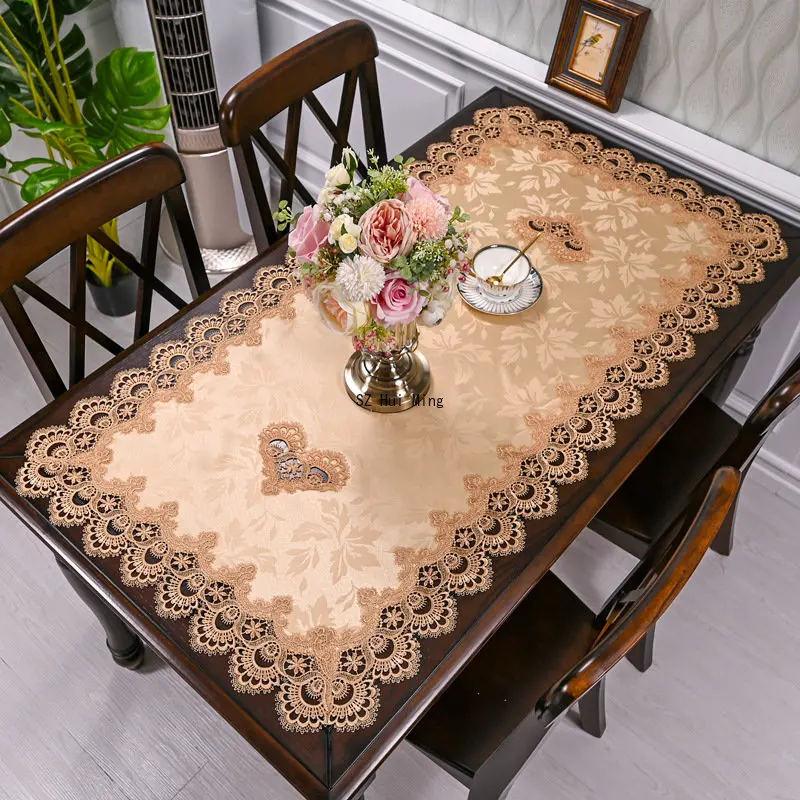 Rectangle Tablecloth White Table Cloth American Embroidered Coffee Tea Table Cover Living Room flower Solid Fabric Lace Book