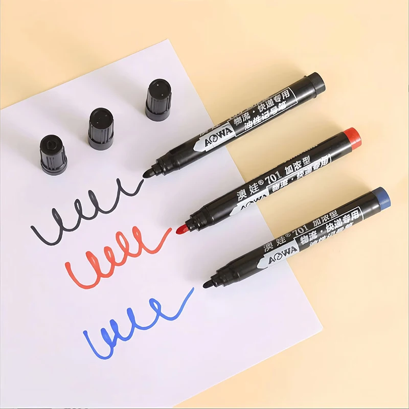 10pcs Waterproof Permanent Markers, Large Capacity Black Ink, Oil-Based, Ideal for Office & Marketing Use