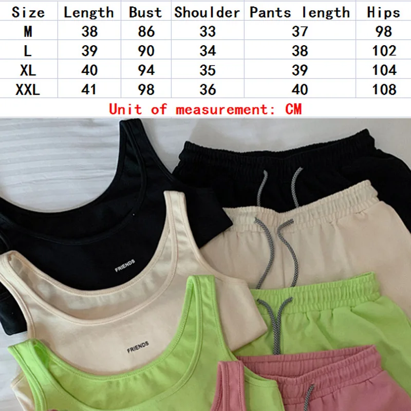 2pcs Summer Women Clothing Sets Sleeveless Vest+Shorts Sports Suit Solid Color Gym Clothing Sportswear Casual Tracksuit Women