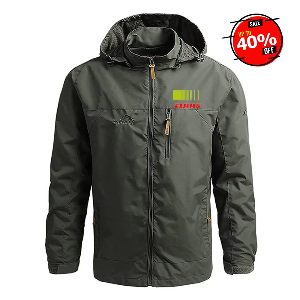 2025 Spring Autumn Claas Print Casual Simplicity Cardigan Zipper Windproof Coats Men's Classic Detachable Hat Windbreaker Jacket