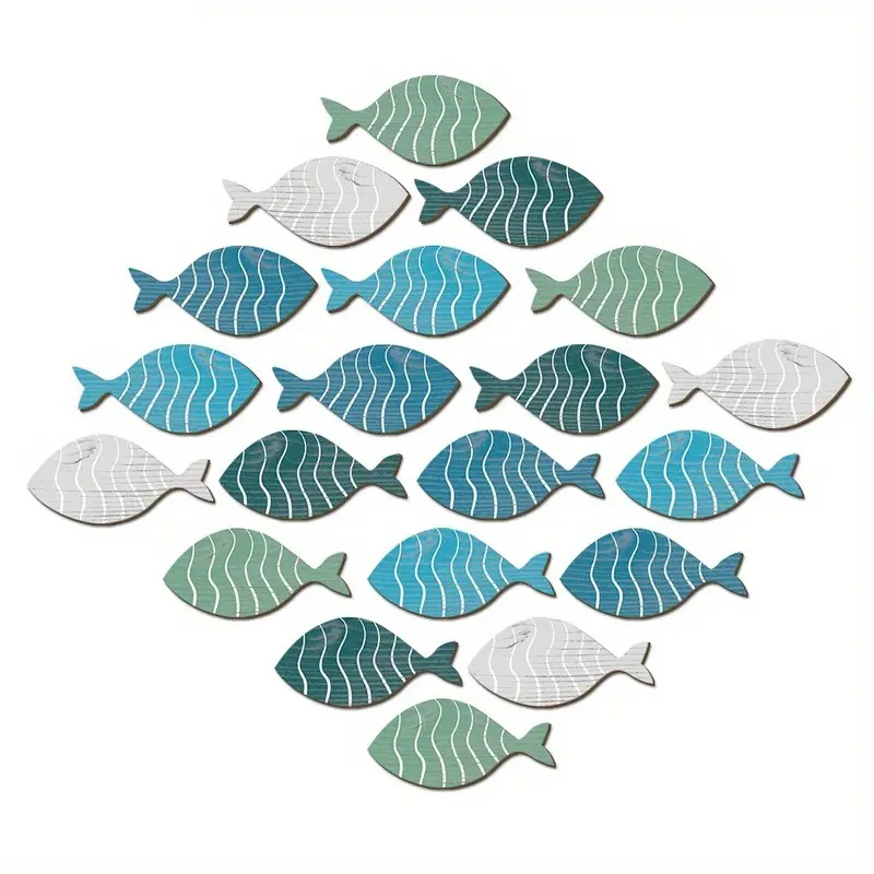 20Pcs Wooden Fish Sculpture Decorations Coastal Beach Wall Hangings Ornaments Mediterraneans Lake House Bedroom Decorations New