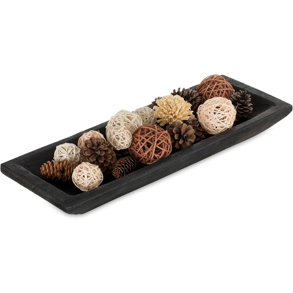 

Large Hand-Carved Wooden Dough Bowl for Home Decor, Entryway Table Centerpiece in Black