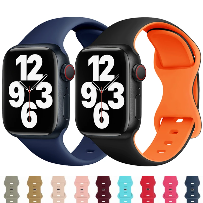 Correa de silicona para Apple Watch, pulsera deportiva de 45mm, 44mm, 49mm, 41mm, 40mm, 42mm, 38mm, 40mm, serie iwatch ultra 2, 9, 7, se, 6, 8, 5