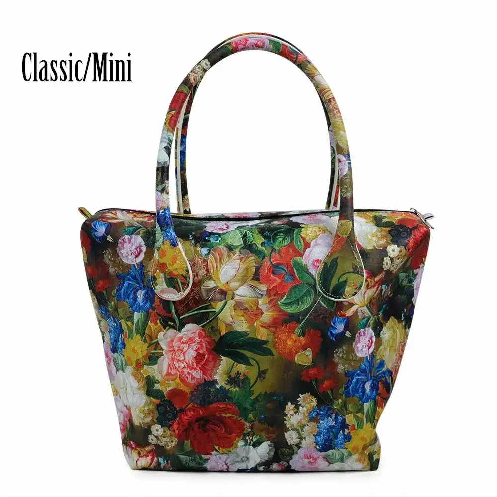 

New TANQU Waterproof Faux PU Leather Floral Insert Inner Pocket Plus Handle for Classic Mini Obag O Bag Women Handbag