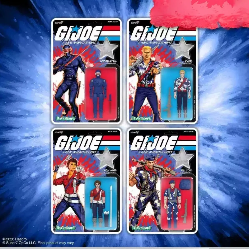 

Genuine Super7 G.I. Joe ReAction 4-Pack Snake Eyes Duke Lady Jaye Set Snake Eyes Duke Lady Jaye Falcon Action Figure in Stock