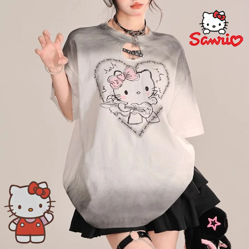 

Женская футболка с коротким рукавом, с вырезами и принтом Hello Kitty