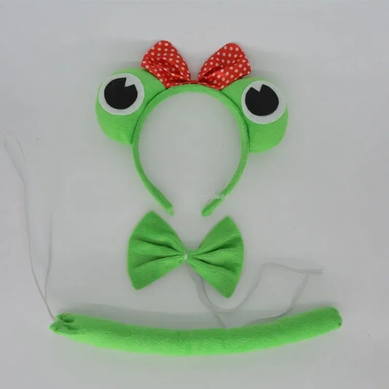 Adults Kids Plush Boy  Animal Tadpole Green Frog Headband Bow Tie Tail Paws  Birthday Party Cosplay Costume  Halloween Christmas