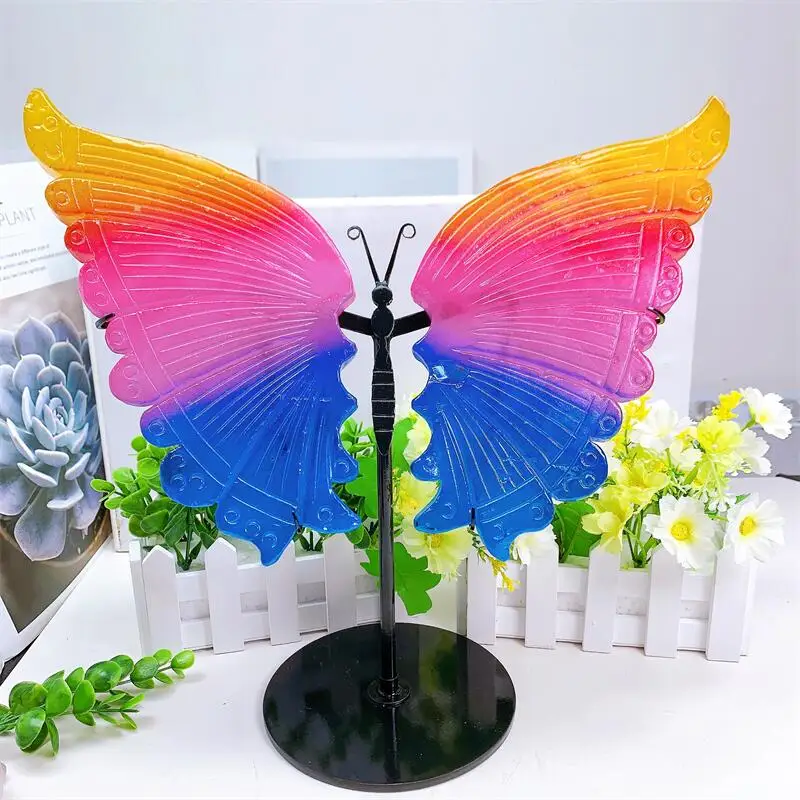 

Natural Aura Quartz Butterfly Wings Large Size Crystal Crafts Healing Gemstone Girl Birthday Present Home Decoration 1pair