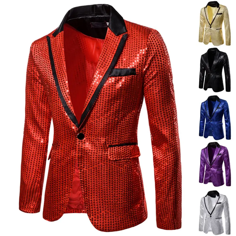 Men\'s Blazer Round Sequin Boutique Casual Men\'s Jacket Wedding Stage Performance Bar Nightclub Host Street Artist Men\'s Suit