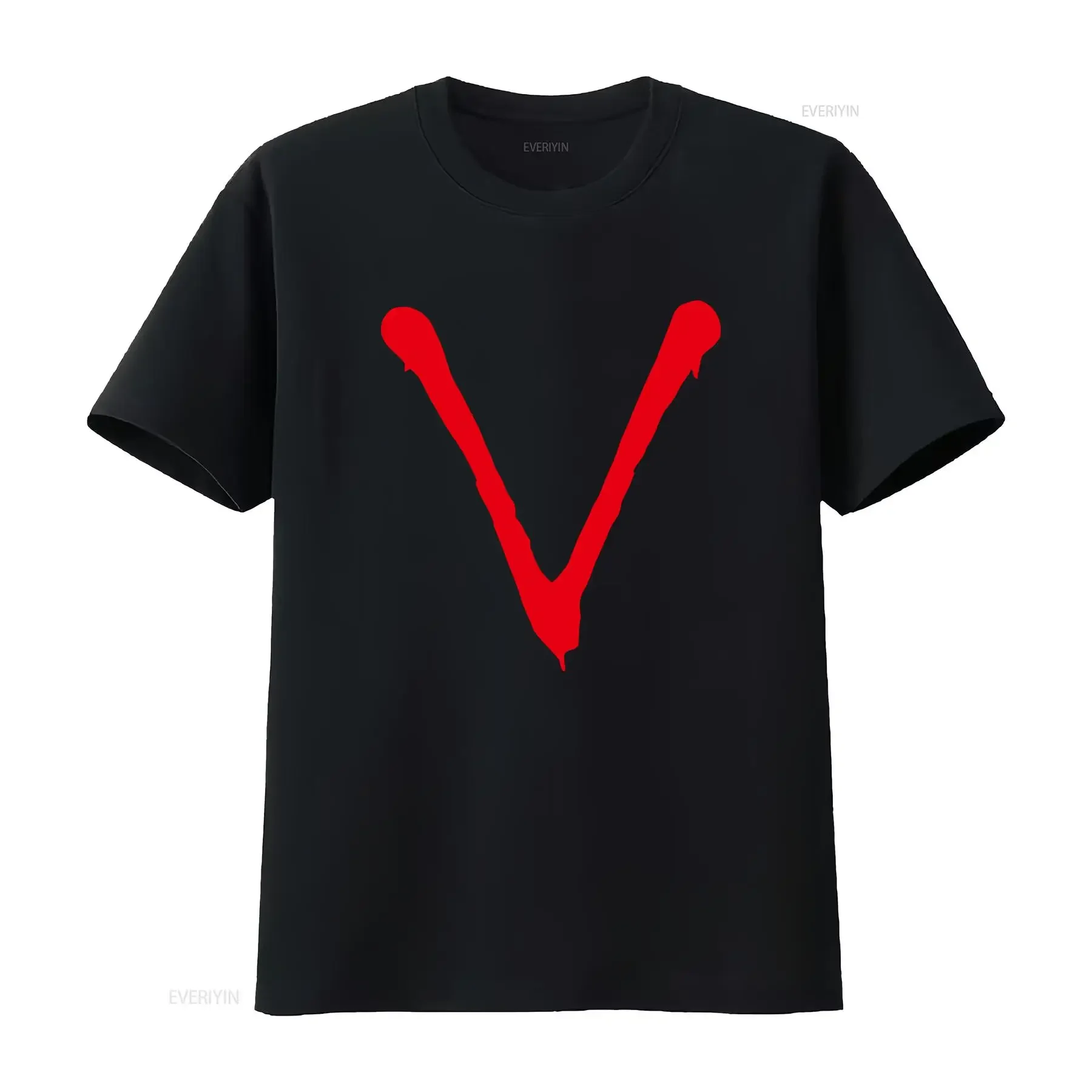 V The Visitor T Shirt Stylish Black with Bold Red Design vintage Washed Comfortable Casual Stretched Top For Everyday Wear