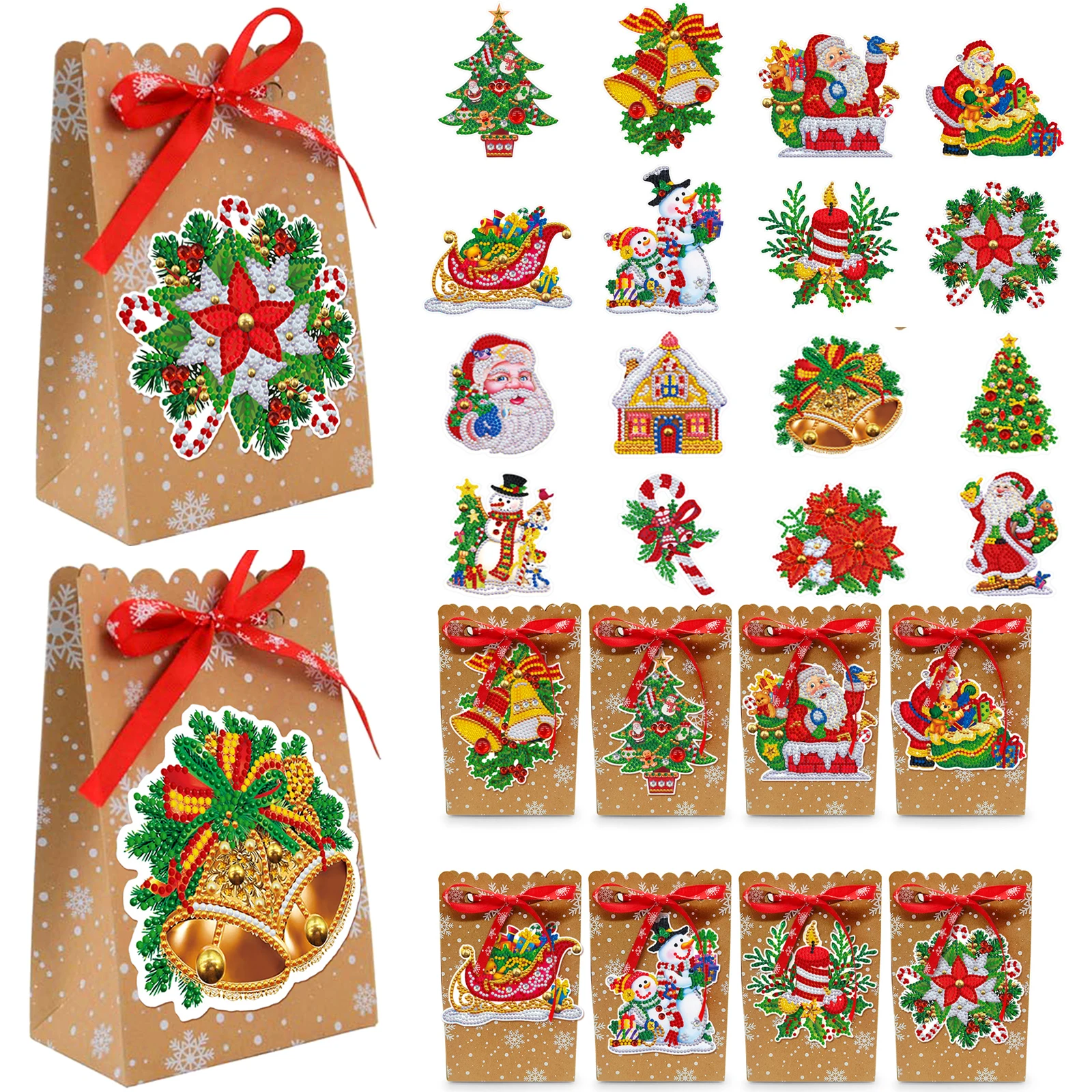 Christmas diamond painting candy bags 3d folding diy christmas day wrapping bags 8 pieces set exquisite gift box