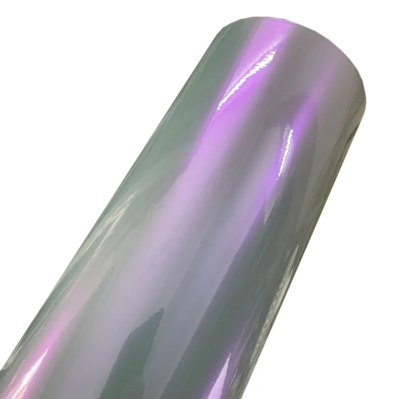 Premium Candy Gloss Chameleon Vinyl Wrap Film Rol Kleurveranderend Grijs naar Paars Zelfklevende Decal Auto Wrapping Folie