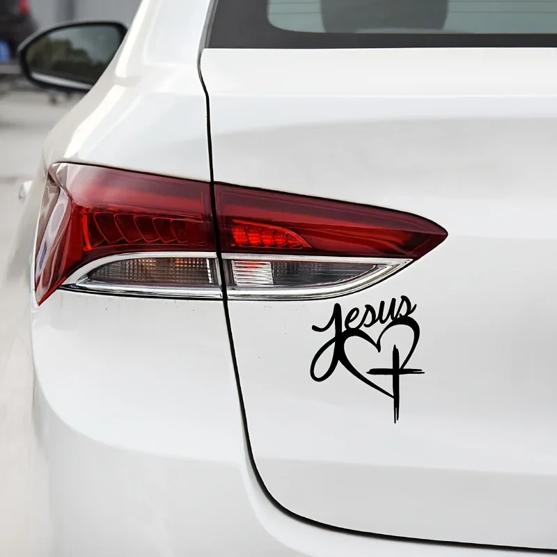 1 calcomanía para tanque de combustible automático: diseño de Jesús, corazón y cruz, perfecta para personalización basada en fe