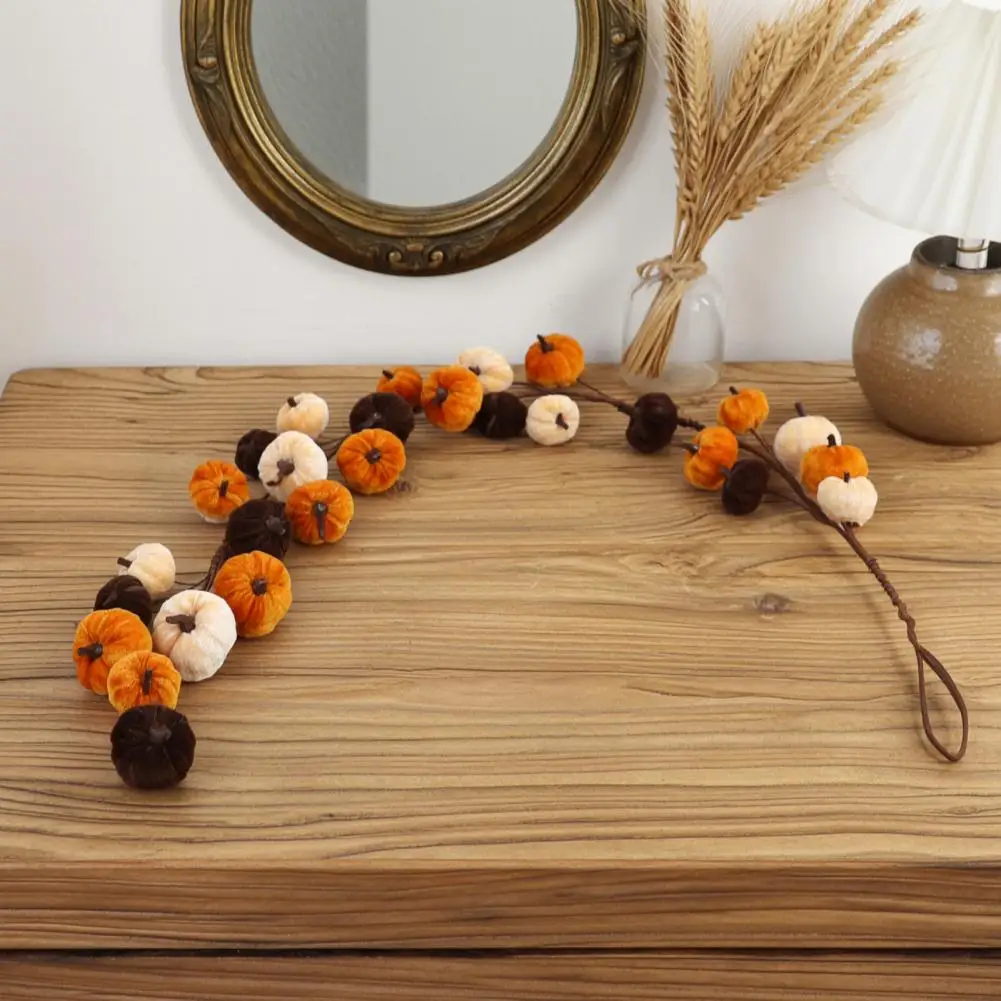 Thanksgiving Decorations Indoor Outdoor Thanksgiving Pumpkin Wreath with Velvet Ornaments Fall Harvest Teardrop Swag for Family