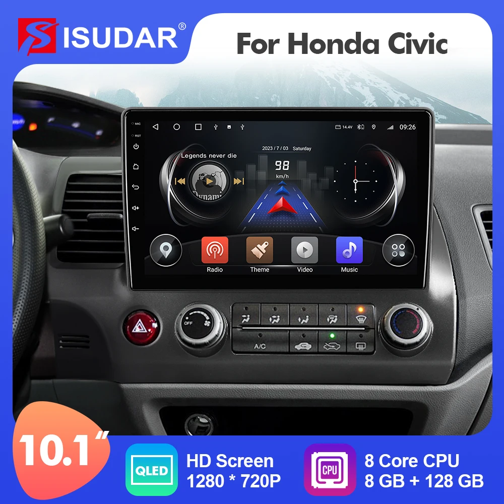 

10.1 Inch Isudar Android 12 Car Radio For Honda Civic 2006-2012 Carplay Auto Stereo GPS No 2din