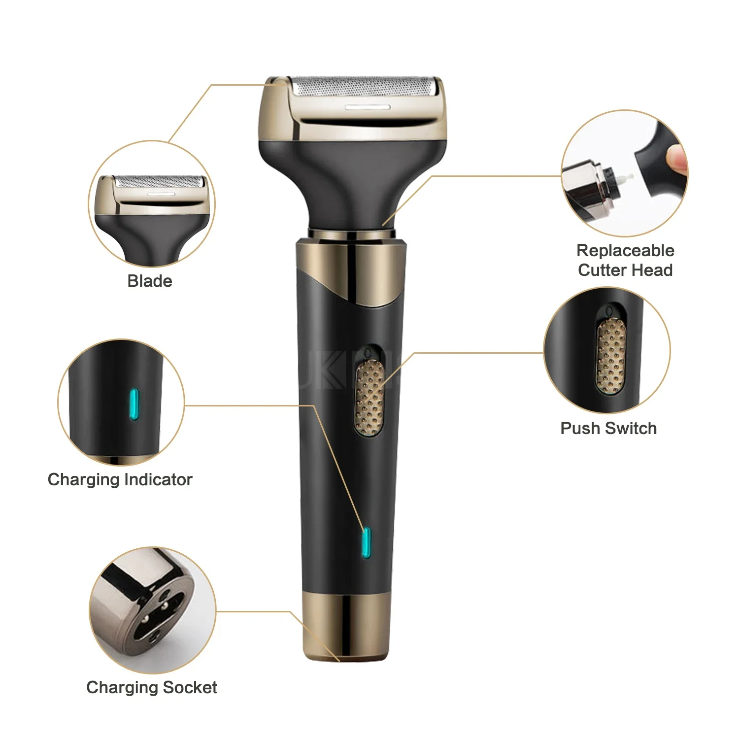 เครื่องโกนหนวดไฟฟ้ามีดโกนแบบชาร์จ USB สําหรับผู้ชาย 4 in 1 Grooming Kit