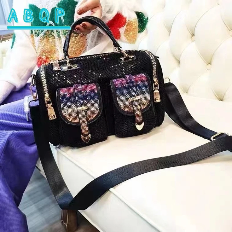 

ABQP New Women's Diamond Handbag Large Capacity Shiny Women's Diamond Shoulder Bag Luxury Brand Fashion Banquet Women's Bag