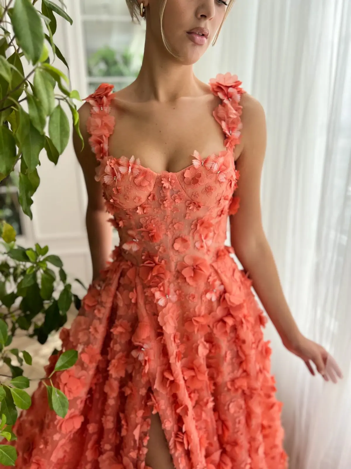 Off-the-shoulder Sweetheart Prom Dresses 3D Flowers Sheer Corset Ball Gowns Sleeveless Backless A Line Floor-Length Evening Gown