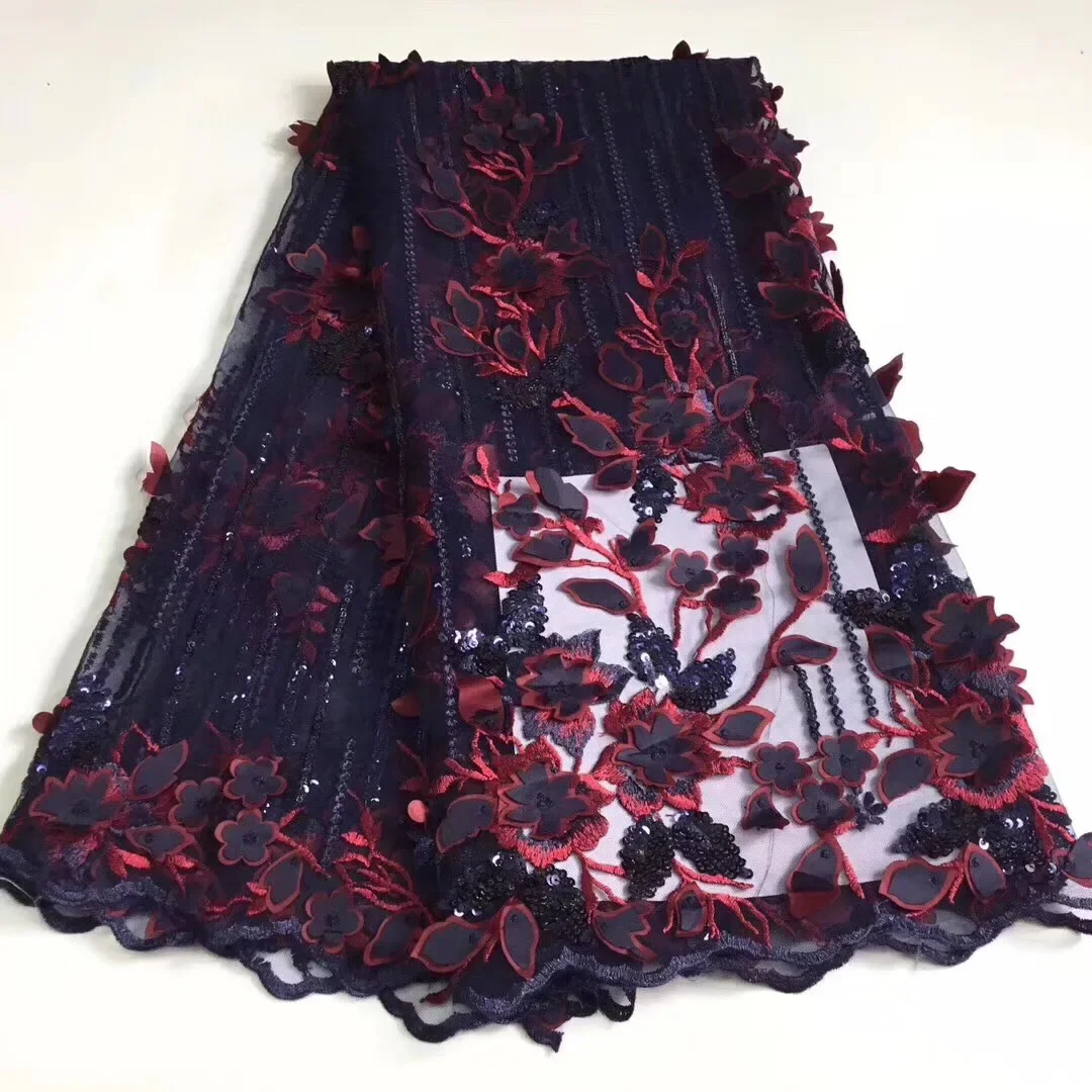 

2018 Latest Nigerian Wine Red Laces Fabrics High Quality African Laces Fabric For Wedding Dress French Tulle Lace