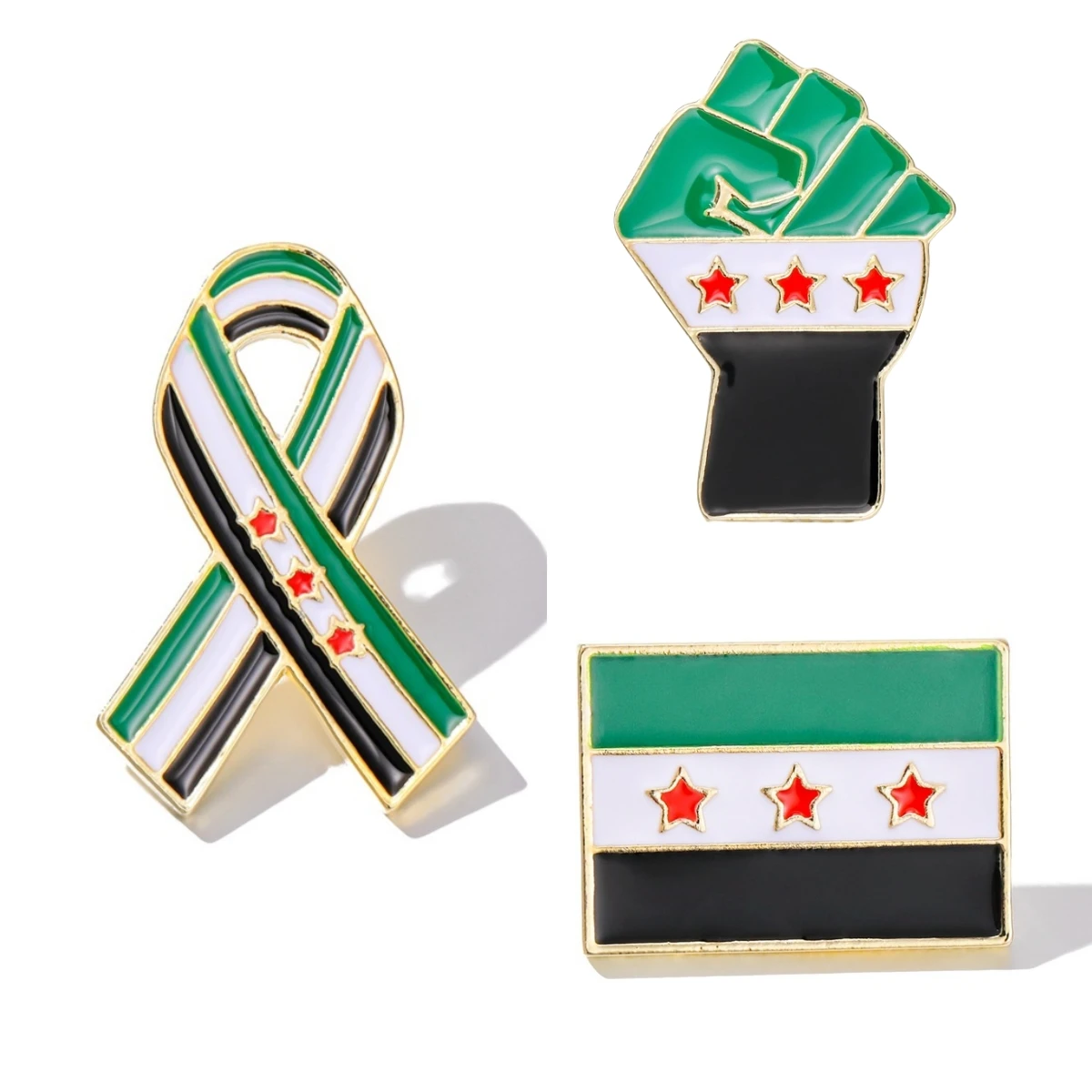 New Syria Flag Brooch Syrian Ribbon Tie Pins Backpack Clothes Lapel Badge Charm Jewelry Gift for Women Men