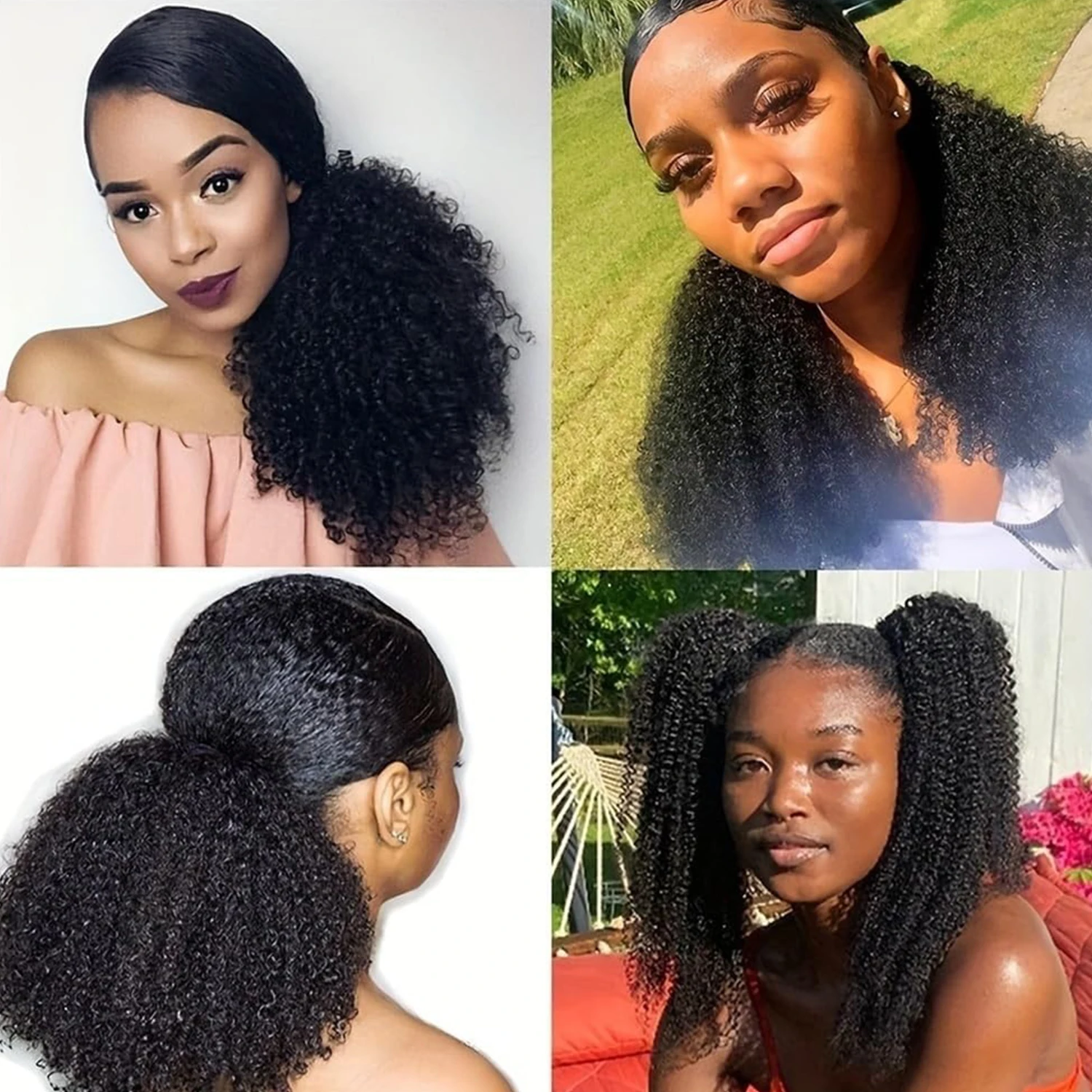 Афро-кудрявый хвост для женщин с запахом вокруг хвоста Remy Наращивание человеческих волос Афро-кудрявый хвост с зажимом в шиньоне