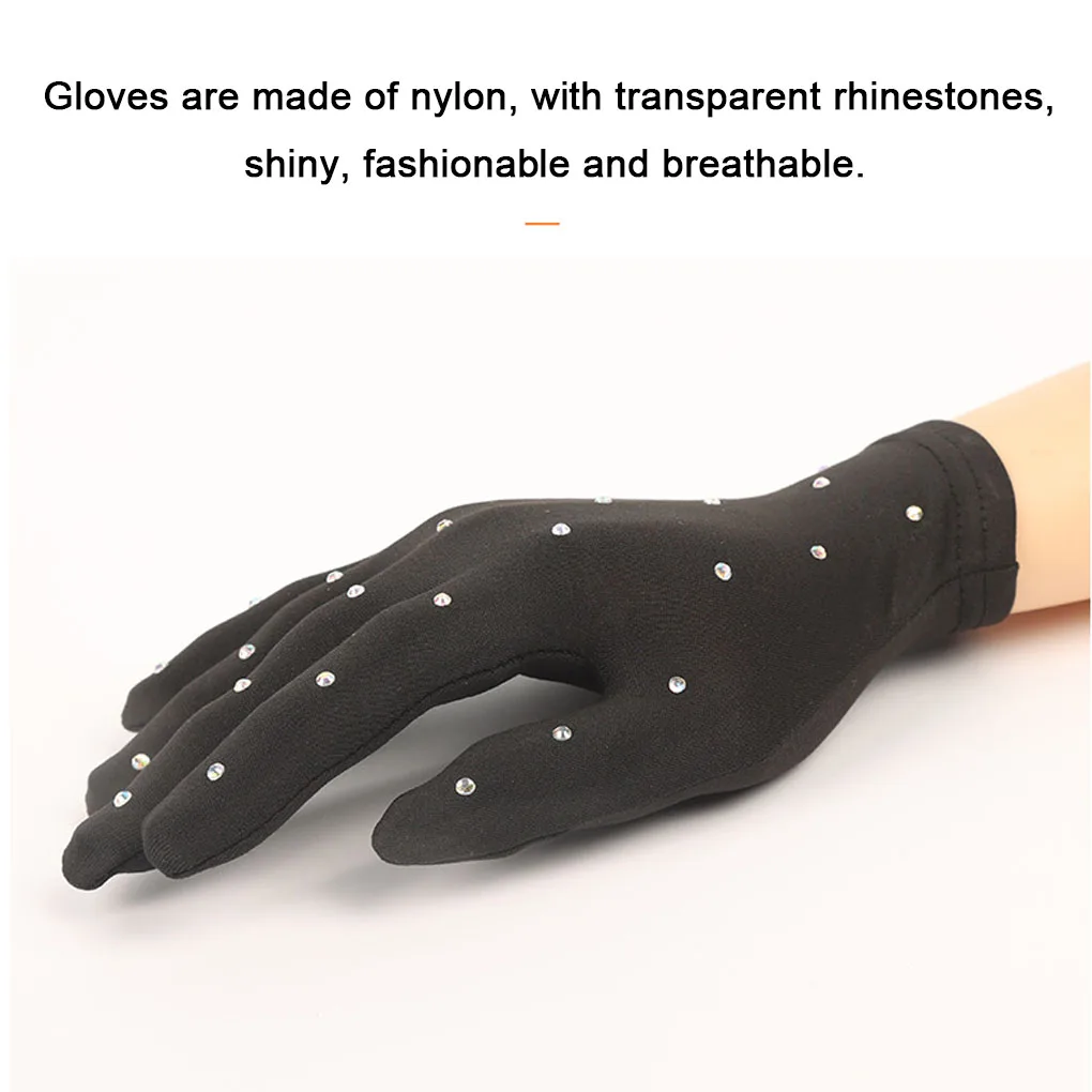 Women Fashion Figure Skating Wrist Gloves Breathable Sunscreen Mittens Washable Crystal Gloves Fast Drying Driving Black L