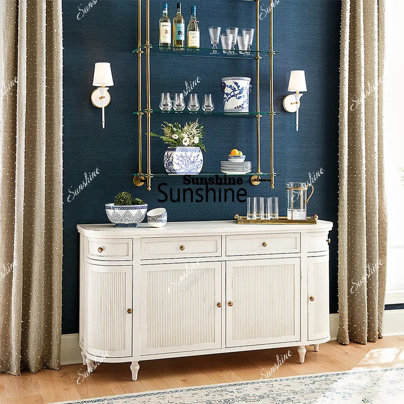 

TDAmerican light luxury style solid wood sideboard modern living room wall storage entrance cabinet