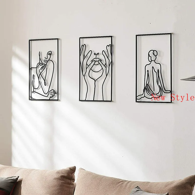 

Modern Abstract Female Body Single Line Wall Sculptures for Bedroom Home Living Room Interior Decoration Vintage Metal Plate Ho