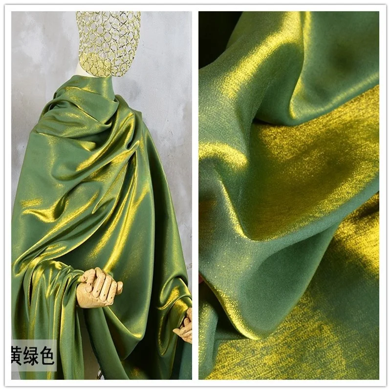 Yellow Green Colored Glaze Silk Satin Magic Color Fabric Shirt Hanfu Flash Streamer