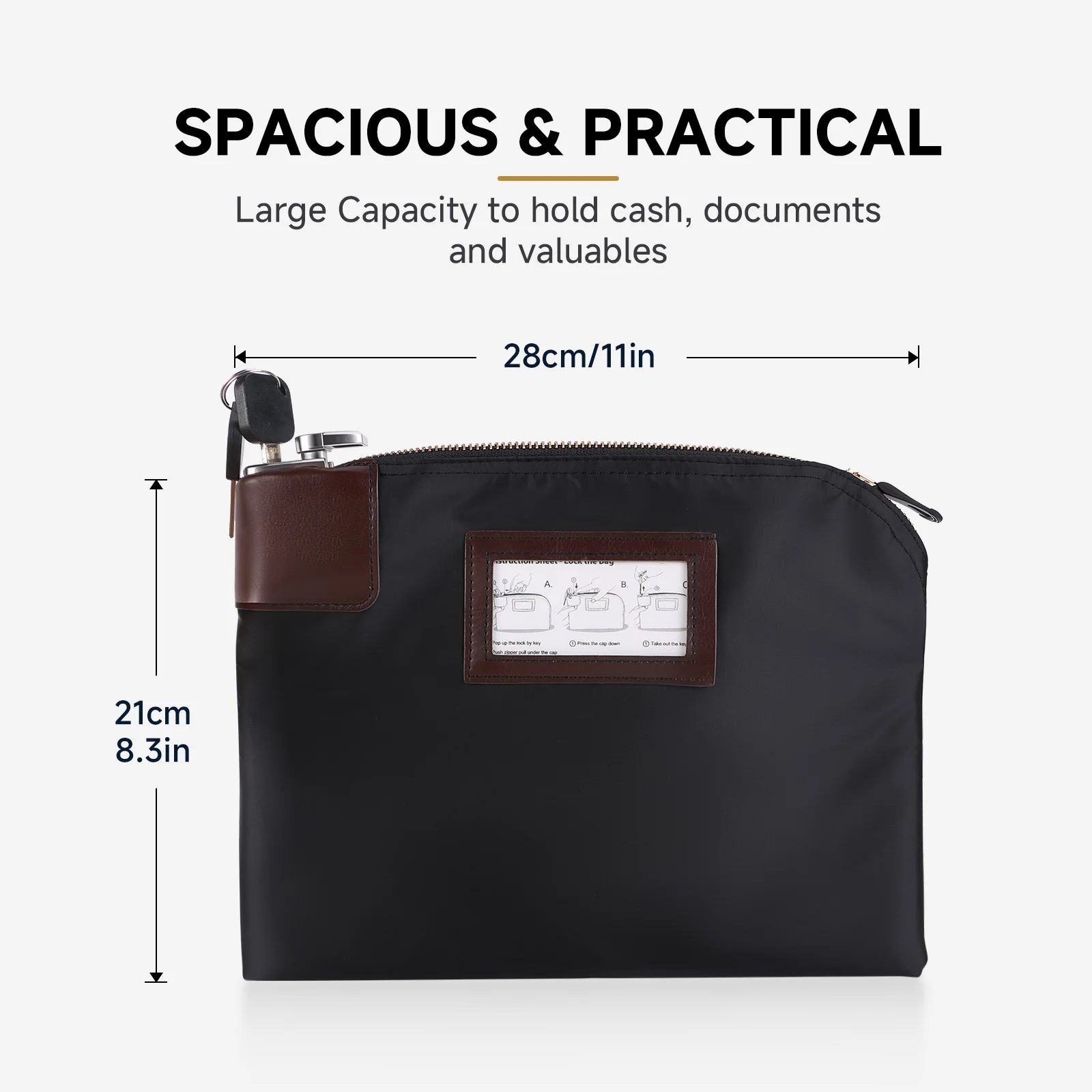 Locking Security Bag Waterproof Document Organizer with Key Lock for Cash Passport Valuables Business Office Travel