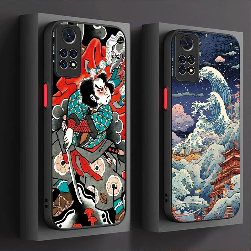 Japan Ukiyo-e Samurai Sea Wave Case For Xiaomi Redmi Note 13 12 Pro Plus 4G 5G 12S 11S 11 10 10S 9 9S 8 Redmi 12 13 13C 12C A3X