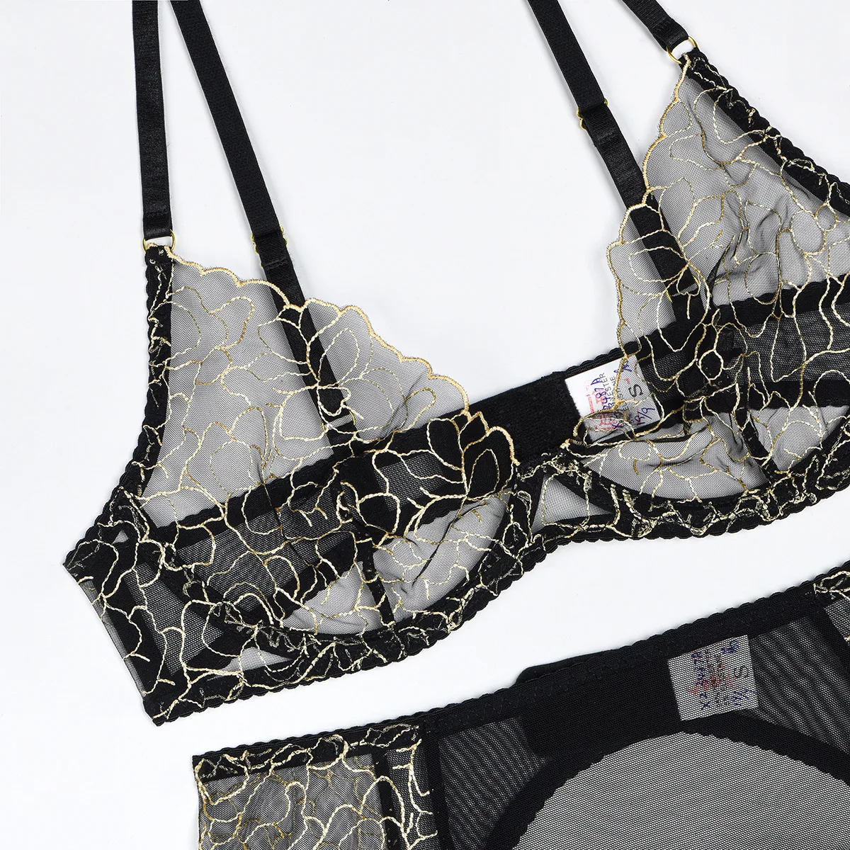 Set esotico di pizzo sexy da donna trasparente attraverso set di reggiseno e perizoma intimo micro bikini elegante abbigliamento esotico