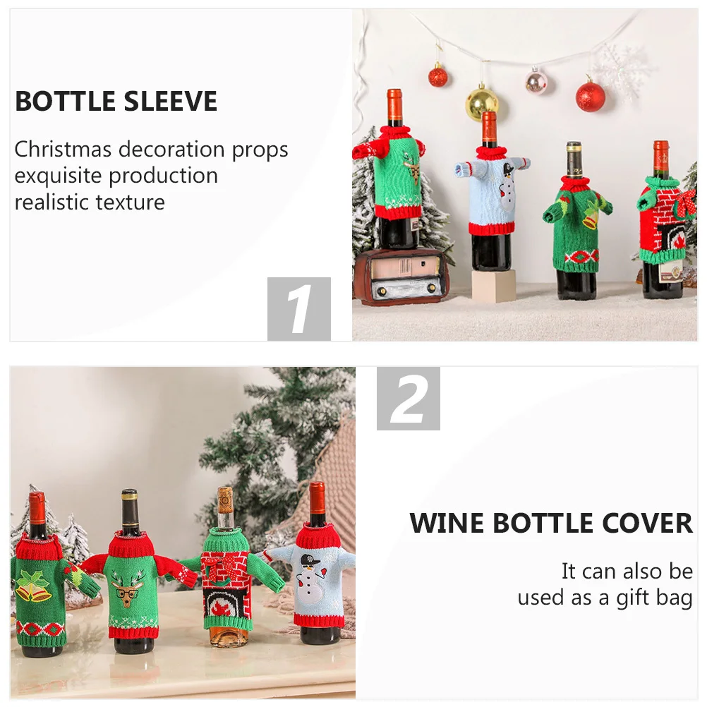 

1pc Wine Bottle Cover Christmas Knitted Sleeve For Red Wine Decoration Lovely Bottle Covers Adorable Party Ornament Creative