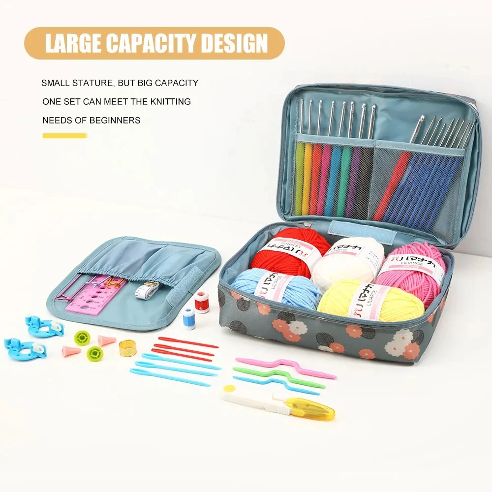 New Hot Wool Crochet Kit Storage Bag Ergonomic Knitting Croche Hooks Set Yarn and Sewing Accessories Women Gift For Beginners