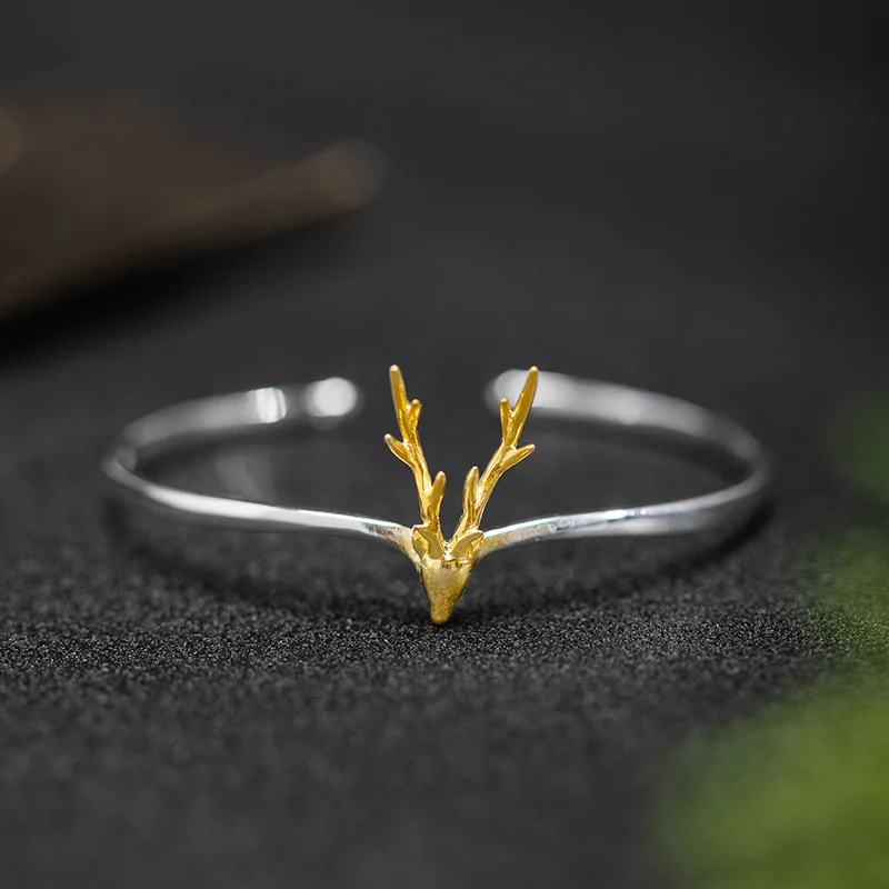 

Персонализированный браслет с золотыми рогами, серебряный ювелирный браслет ручной работы S925, классический и элегантный круглый браслет