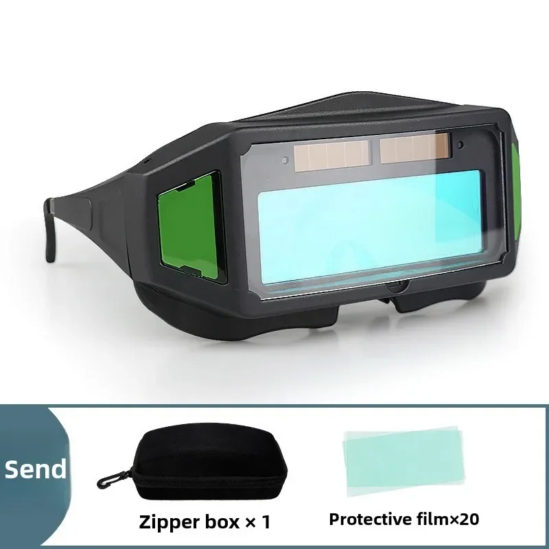Welding Goggles Eye Protection Easy Carried Head Darkening Welding Glasses Multi Window Dimming & Zipper Box&20 Protective Film
