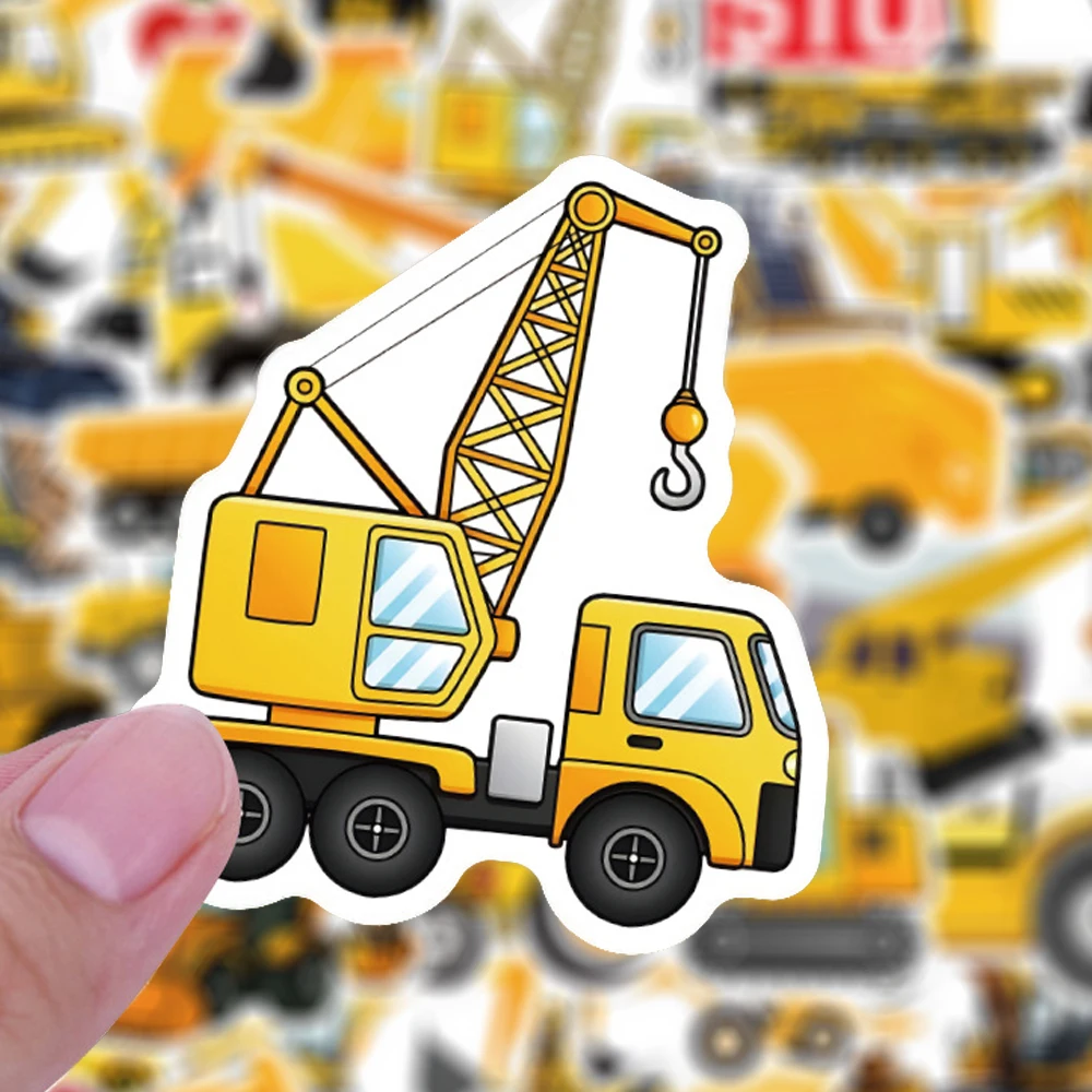 10/30/55pcs Cartoon Construction Vehicle Car Stickers Excavator Road Roller Decals DIY Scrapbook Laptop Phone Sticker Decoration