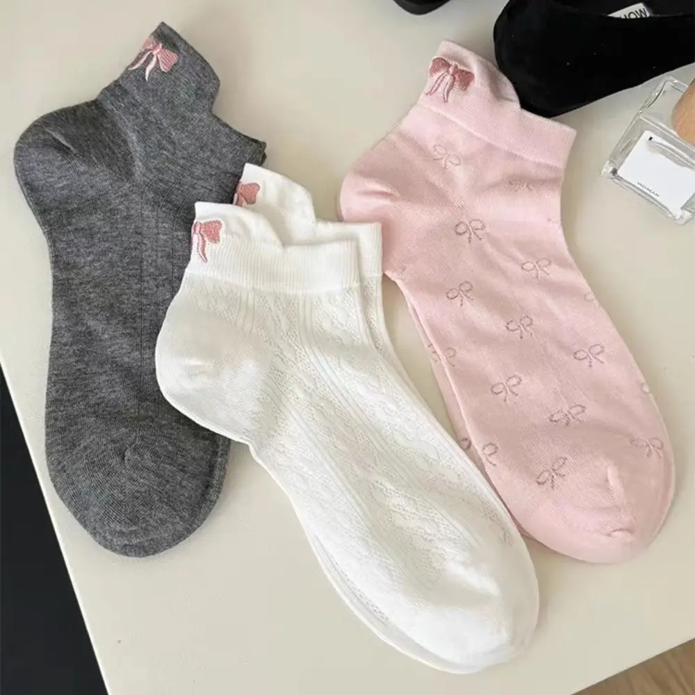 

6Pairs Soft Mesh Embroidery Bow Socks Lolita JK Ins Style Ballet Tube Socks Sweet Female Hosiery Socks Women Streetwear