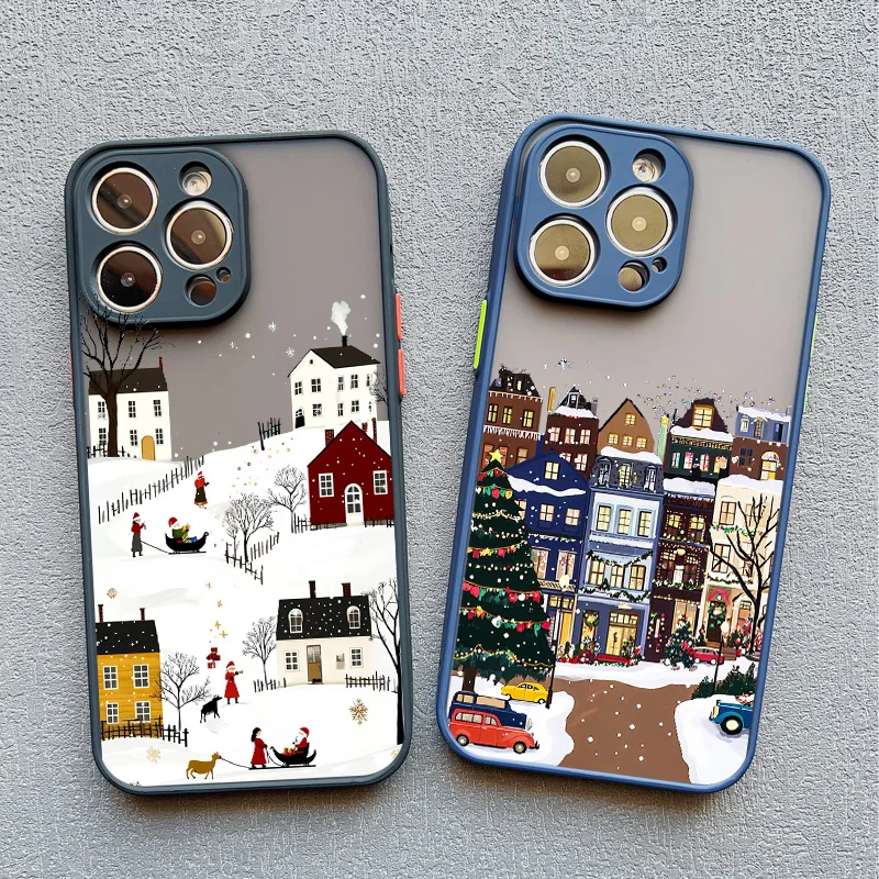 

Snow View House Landscape Phone Case For iPhone 16 15 14 13 12 11 Pro Max Mini X XS XR SE 7 8 Plus Shockproof Hard Cover Fundas