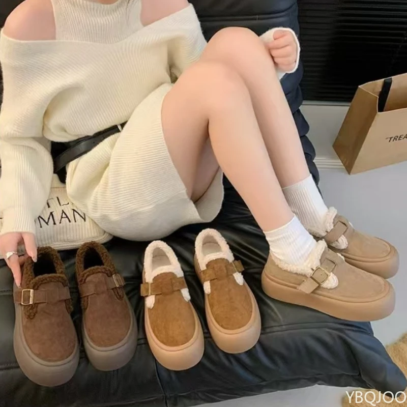 Autumn and Winter Fashion New Women's Flat Flat Cotton Shoes with Velvet Thick Soled and Height Increasing Women's Cotton Shoes