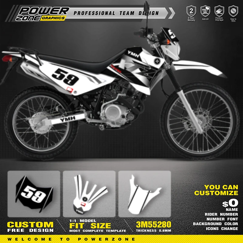 PowerZone Custom Graphics Decals Sticker Kit DECO Dekor For YAMAHA XTZ125 Customized Rider ID Number Name 03