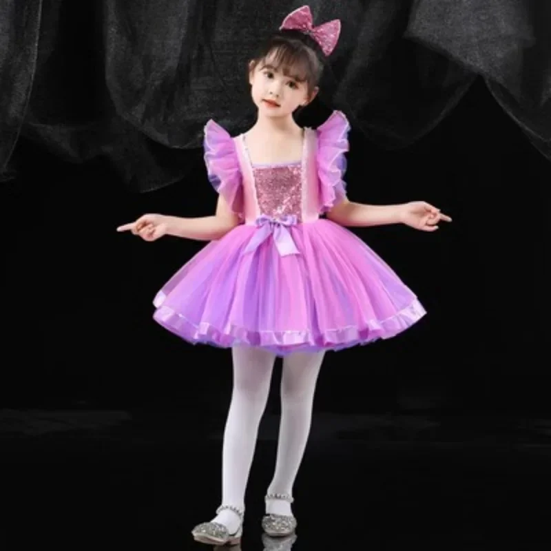 Youth Modern Dance Performance Costumes Children Chorus Performance Costumes Princess Dress Tutu Ballet Skirt Sequins Dancewear