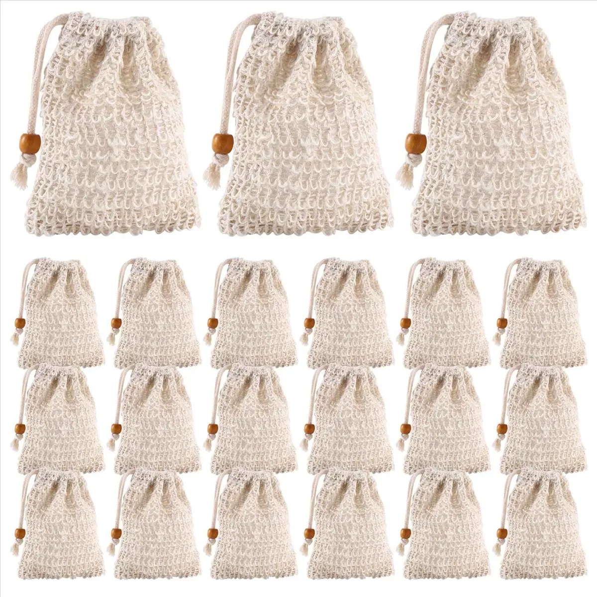 Workshop Gear 40 Pack Soap Exfoliating Bags,Soap Saver Made Sisal Mesh Soap Bag Bar Soap Bag with Drawstring for Bath & Shower U