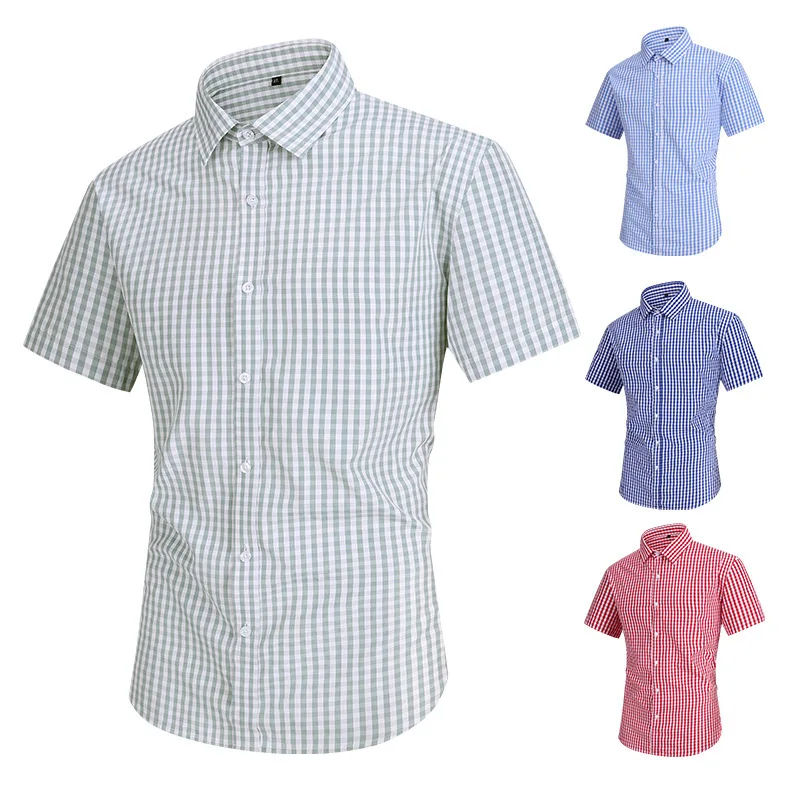 Men's Summer Plaid Shirt High-End Breathable Short Sleeve Casual Slim Fit Cotton Shirt Jacket